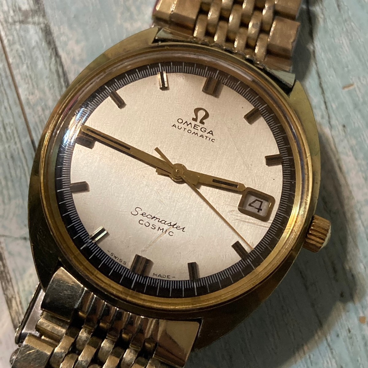 ●人気●外観良品● OMEGA オメガ 166026-TOOL107 SEAMASTER シーマスター コスミック シルバー文字盤 自動巻 メンズ 腕時計