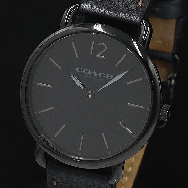 1円 稼働 良品 コーチ QZ CA7.2.34.1470 ラウンド 黒文字盤 メンズ腕時計 NBG 9455000YSD