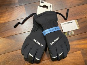 ★ SALOMON サロモン スキー スノーグローブ 本革 ブラック 5本指手袋 ゴアテックス size