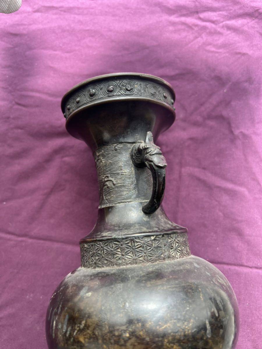 アンティーク　明時代　銅製鍍金　龍紋花瓶　中国_6