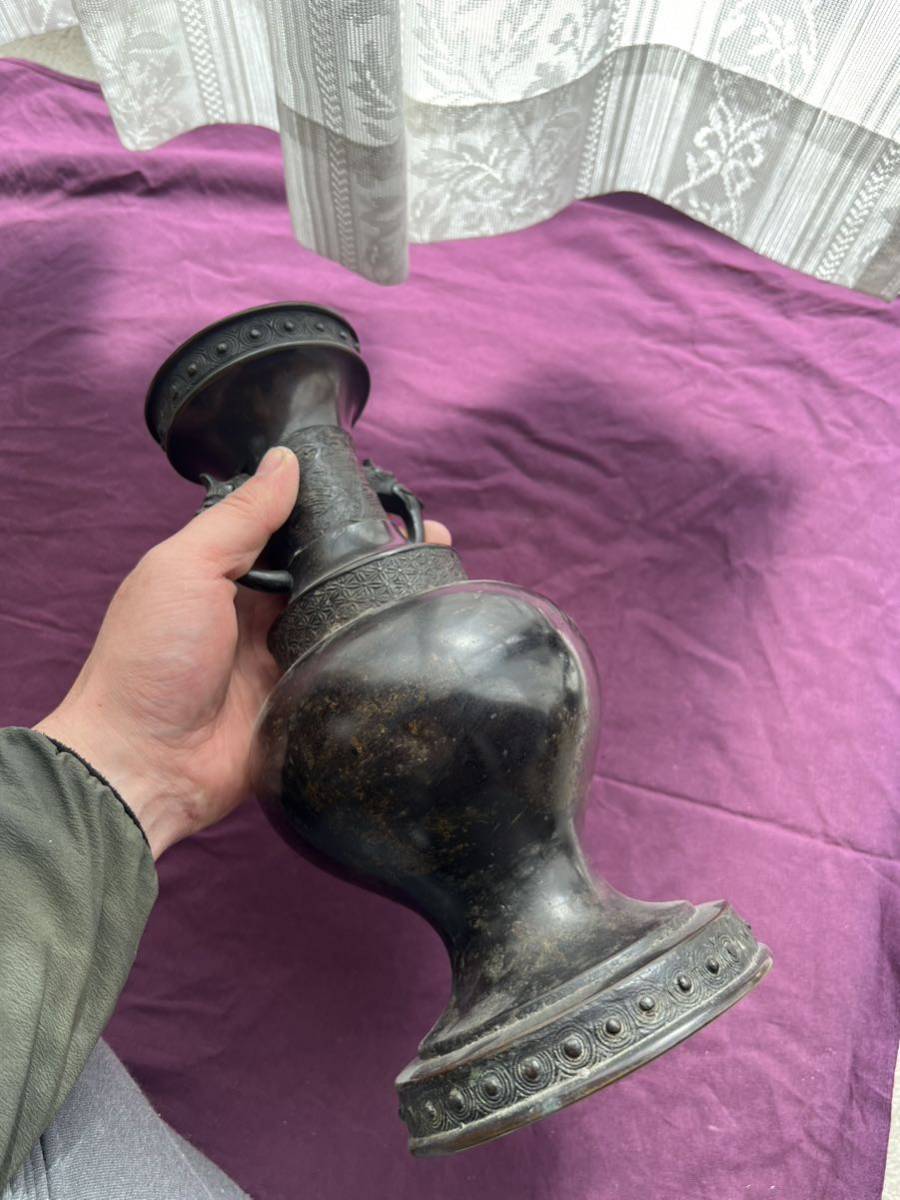 アンティーク　明時代　銅製鍍金　龍紋花瓶　中国_7