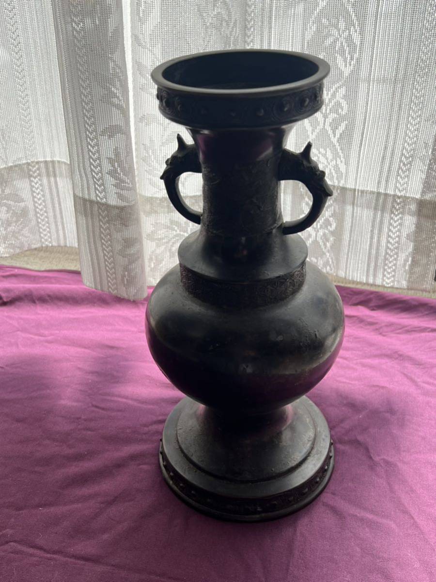 アンティーク　明時代　銅製鍍金　龍紋花瓶　中国_8