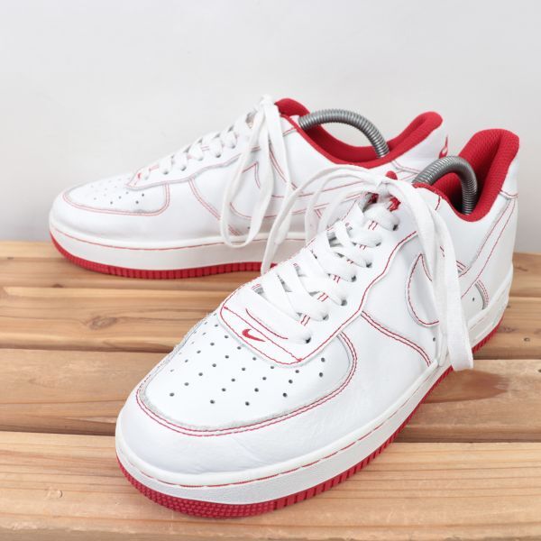 z503 ナイキ エアフォース1 US8 26.0cm/白 ホワイト 赤 レッド NIKE 