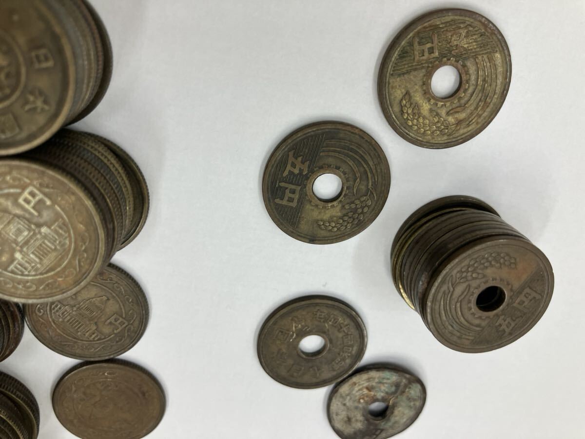天A【N2・3・4】古銭 日本古銭 銅貨 穴無し5円玉 穴有り5円玉 1円玉旧