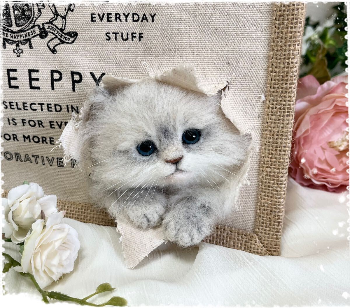 meiya 羊毛フェルト いたずらベビーにゃんこバッグ チンチラシルバー