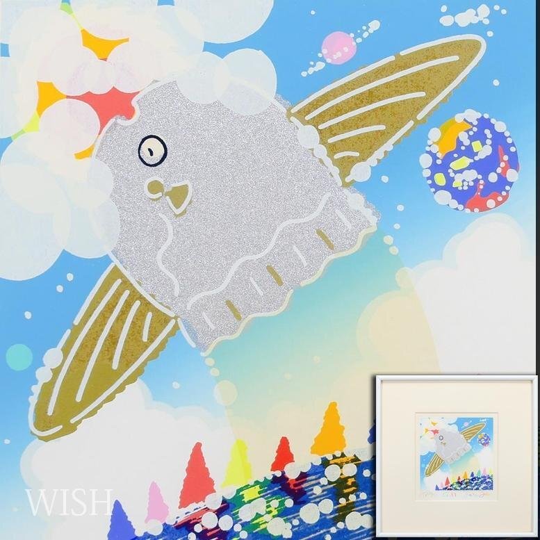 真作】【WISH】おかもとみわこ シルクスクリーン 直筆サイン マンボウ