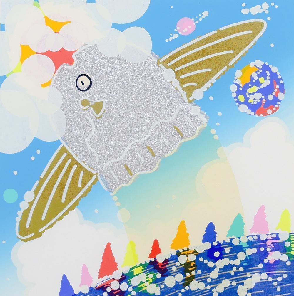 真作】【WISH】おかもとみわこ シルクスクリーン 直筆サイン マンボウ