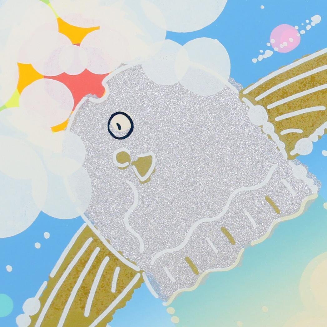 真作】【WISH】おかもとみわこ シルクスクリーン 直筆サイン マンボウ