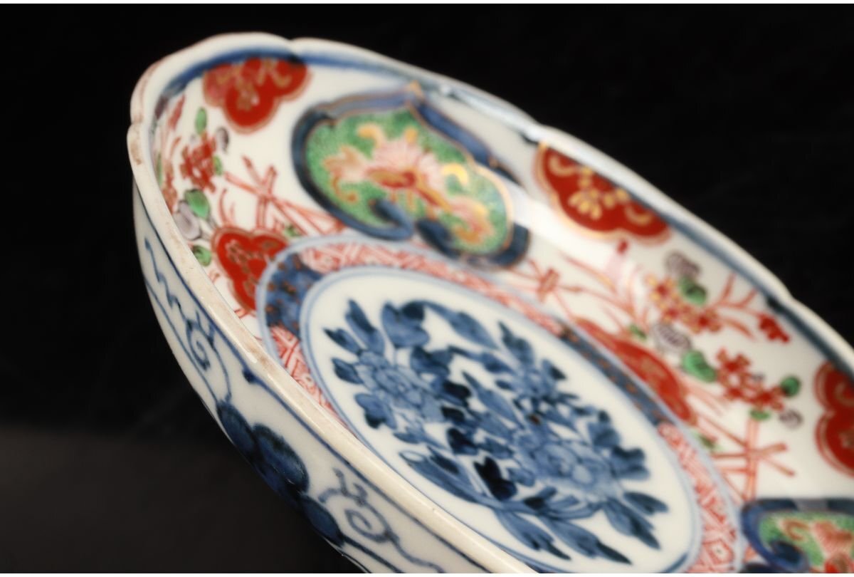 URA]大明成化年製/伊万里染付色絵錦金襴手花文小皿12客/8-9-24 (検索