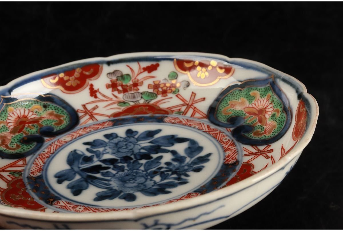URA]大明成化年製/伊万里染付色絵錦金襴手花文小皿12客/8-9-24 (検索