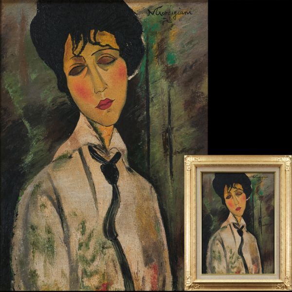 模写】モディリアーニ『黒いネクタイの女』油彩 手描き 表サイン 鑑定