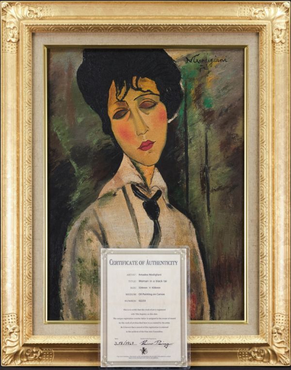 模写】モディリアーニ『黒いネクタイの女』油彩 手描き 表サイン 鑑定