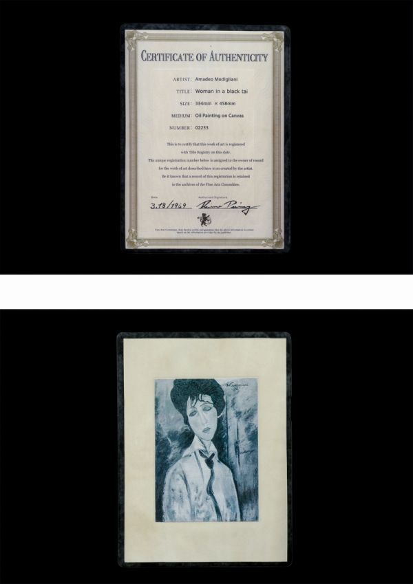 模写】モディリアーニ『黒いネクタイの女』油彩 手描き 表サイン 鑑定