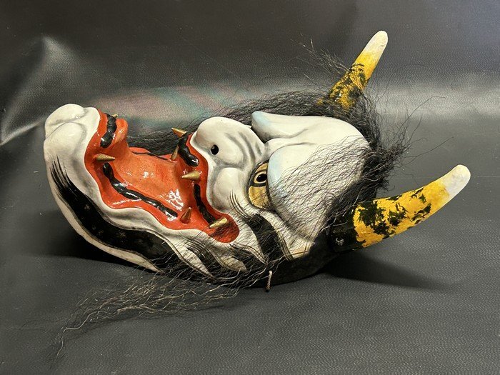 希少 蔵出品【在銘 岩本万吉作 石見神楽面 般若 乾漆 壁掛飾 東洋
