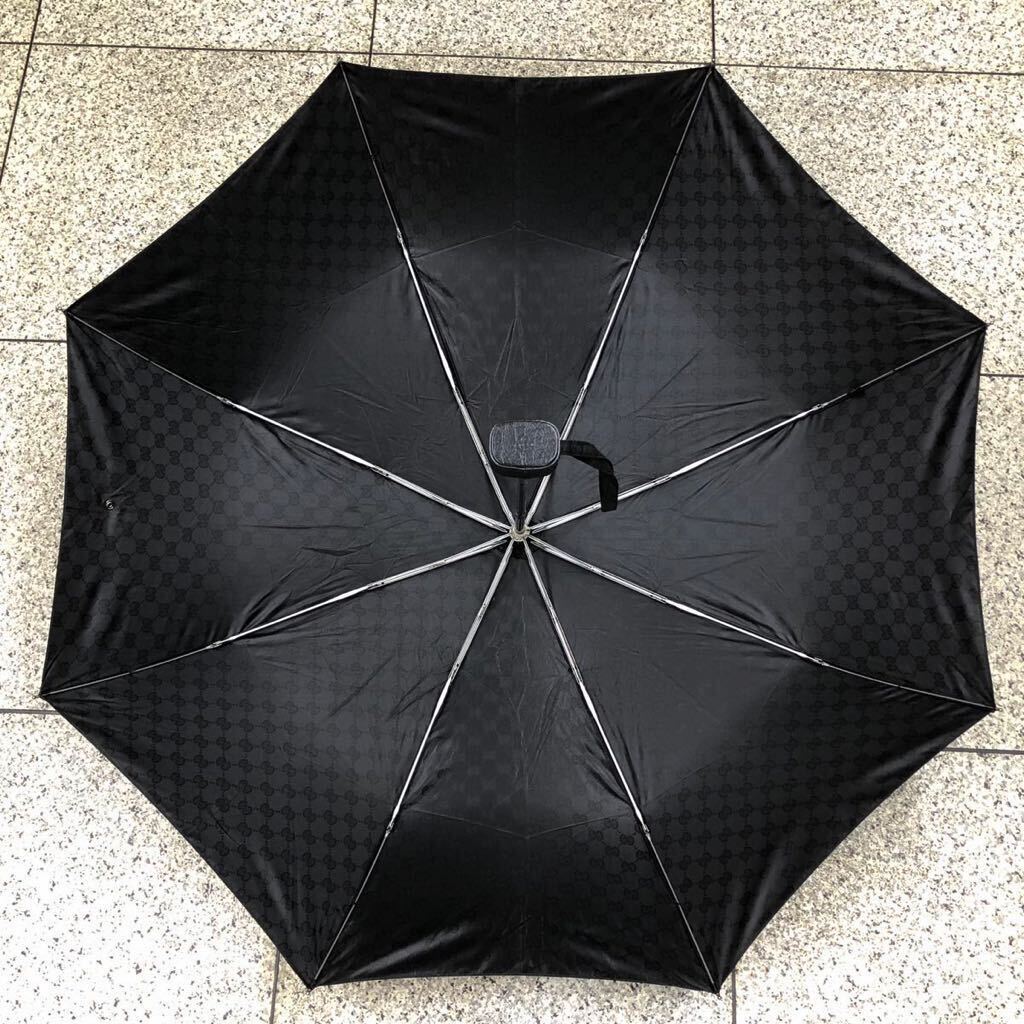 グッチ】本物 GUCCI 折り畳み傘 GG柄 全長54cm 黒色系 雨傘 アンブレラ