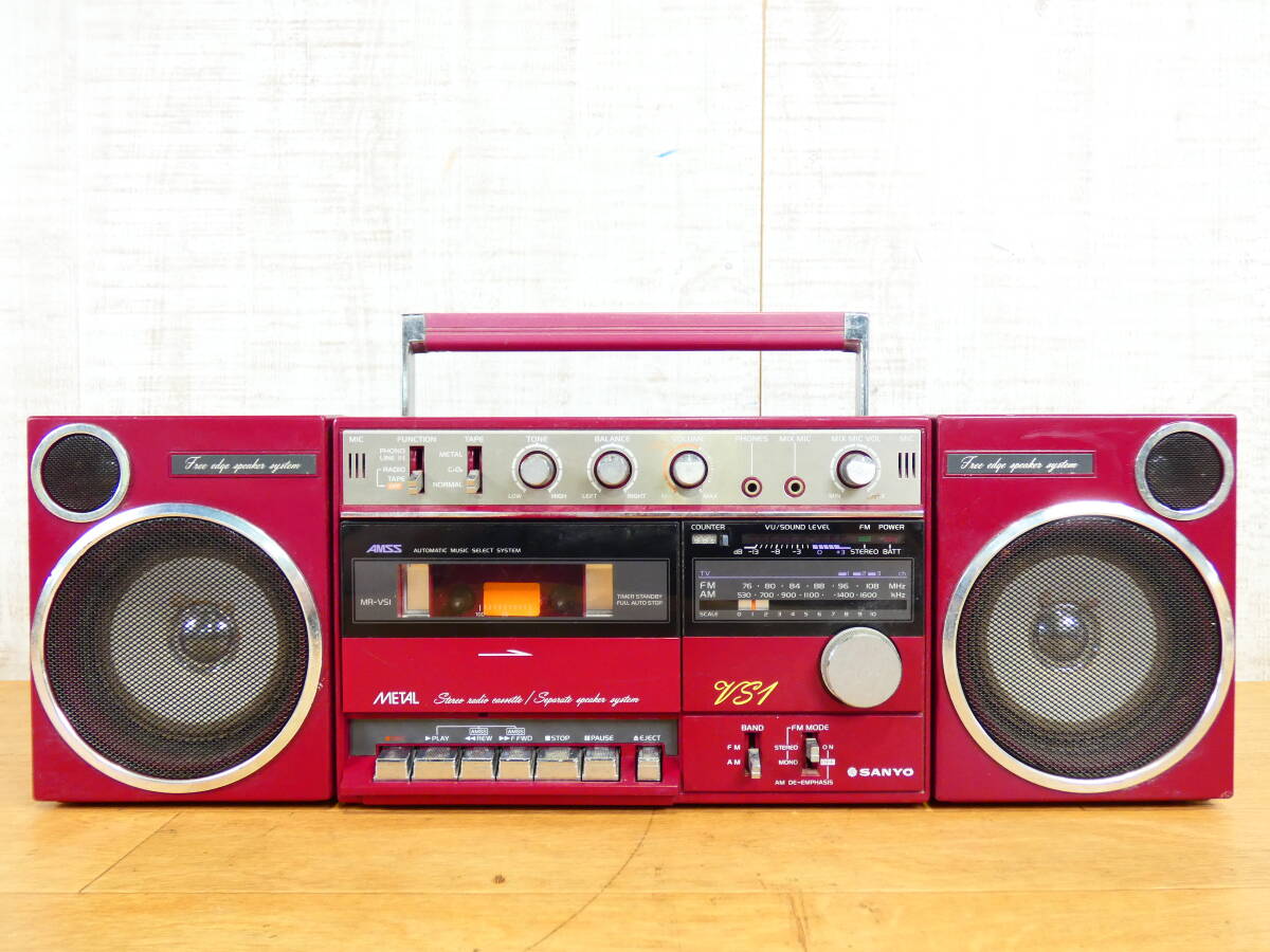 動作品　SANYO MR-2200 カセットレコーダー　赤 ハンドル付き SANYO サンヨー MR-VS1 ラジオカセットレコーダー ラジカセ 当時物