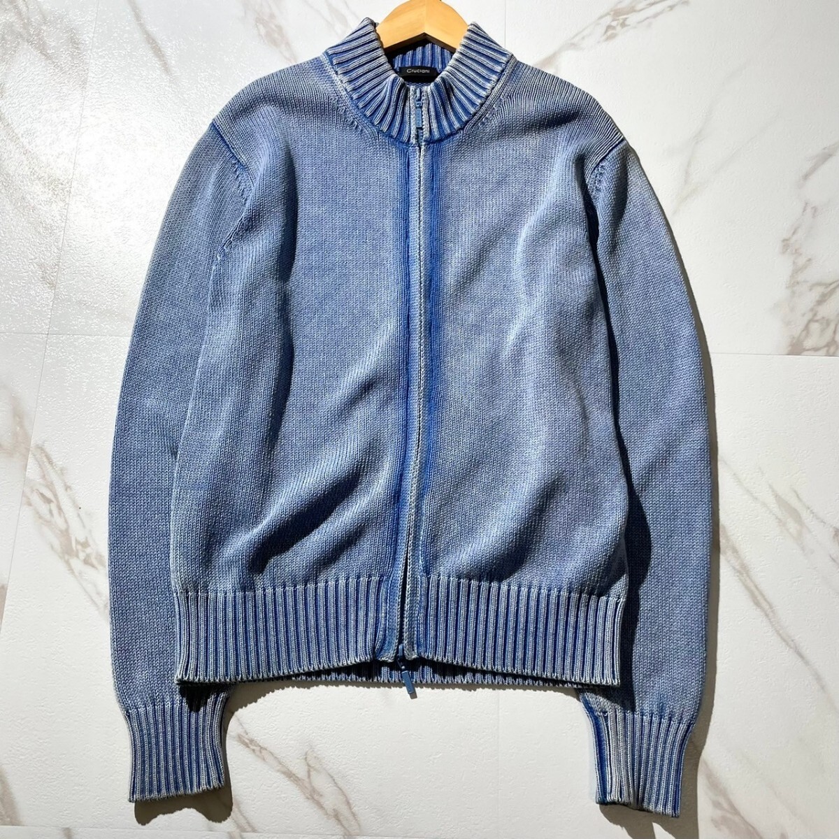 美品 インディゴ 48サイズ○Cruciani ドライバーズニット ブルゾン 