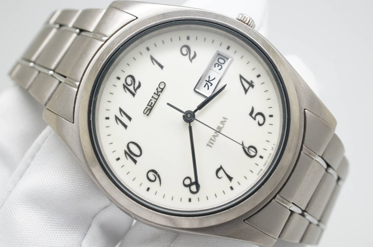 J144○作動良好 SEIKO セイコー 蓄光文字盤 7N43-9090 TITANIUM チタン