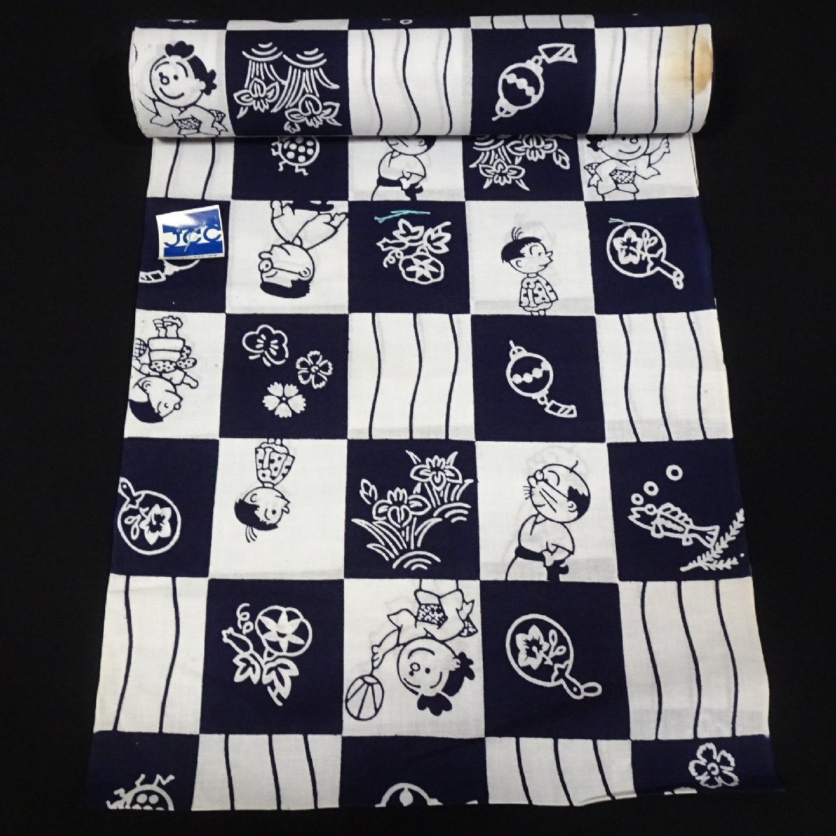 綿 浴衣 反物 サザエさん 図変わり(アンティーク着物)｜売買された