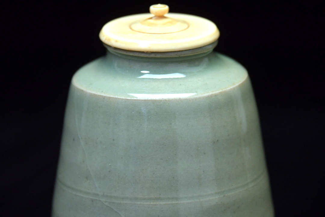 348 嘉祥窯 高麗青磁 茶入 ○ 茶道具 煎茶道具 共箱 濃茶 茶席 茶事