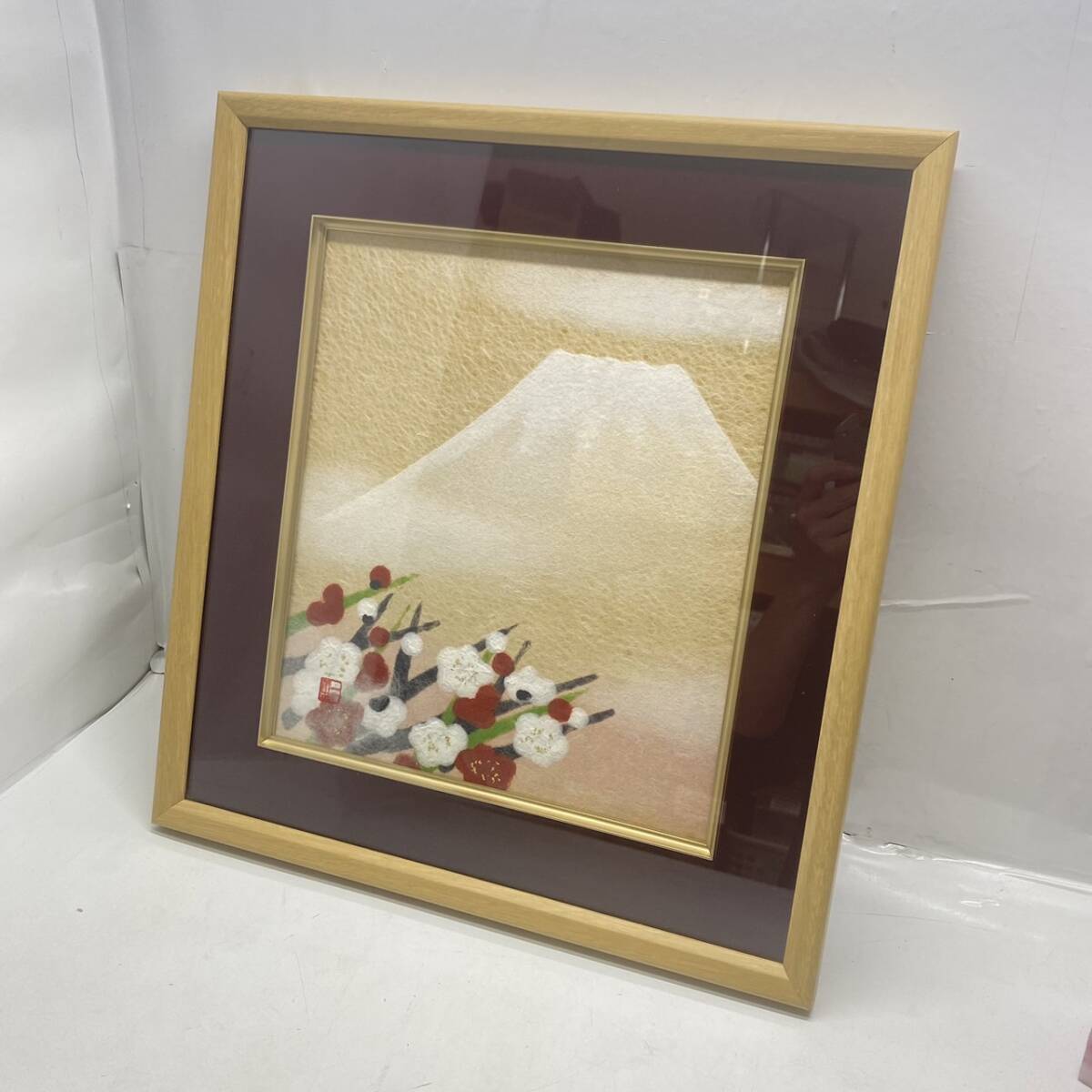 送料無料g34532 山内一生 富嶽 小原和紙工芸 額装 富士 富士山 作品