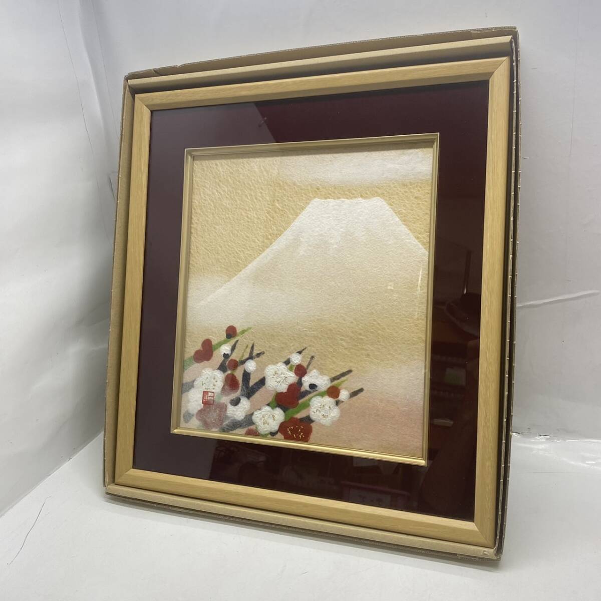送料無料g34532 山内一生 富嶽 小原和紙工芸 額装 富士 富士山 作品
