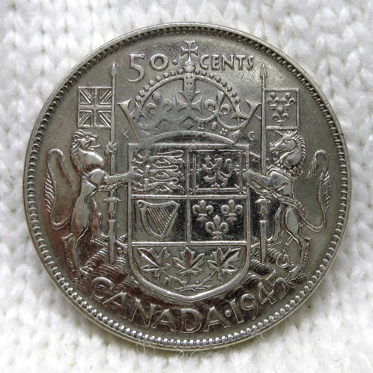 カナダ 50セント銀貨 1945年 29.56mm 11.60g 検索ワード／ アメリカ