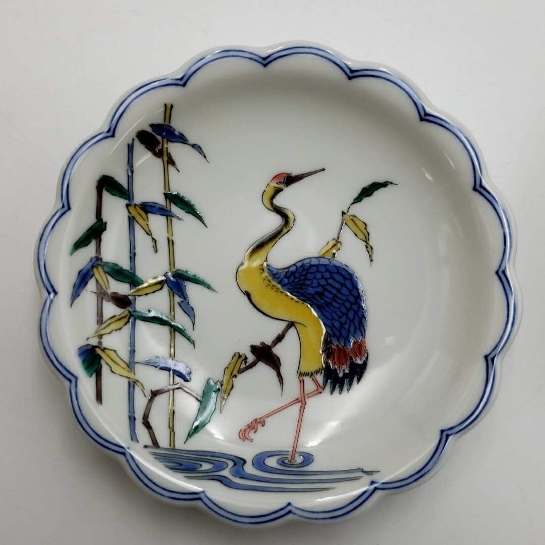 九谷焼 九谷香祥 皿揃 銘々皿 5客 直径約12.5cm 花鳥図 共箱あり 小皿