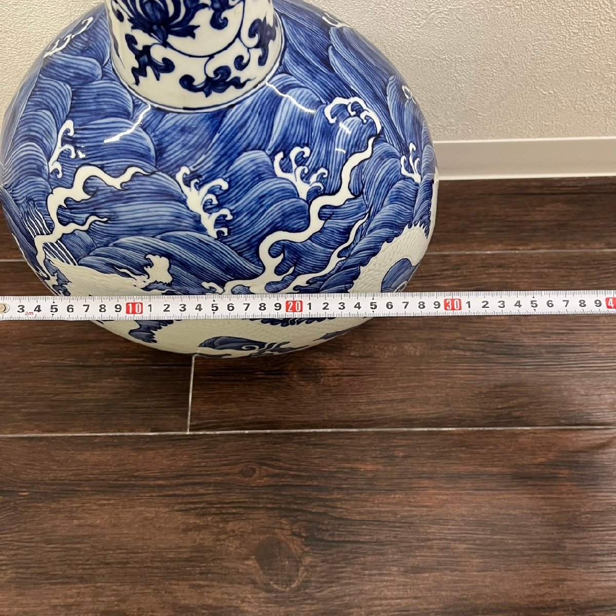 ICA4154】中国美術 青花海水白龍扁瓶 故宮博物院監製証明付 江西景徳鎮