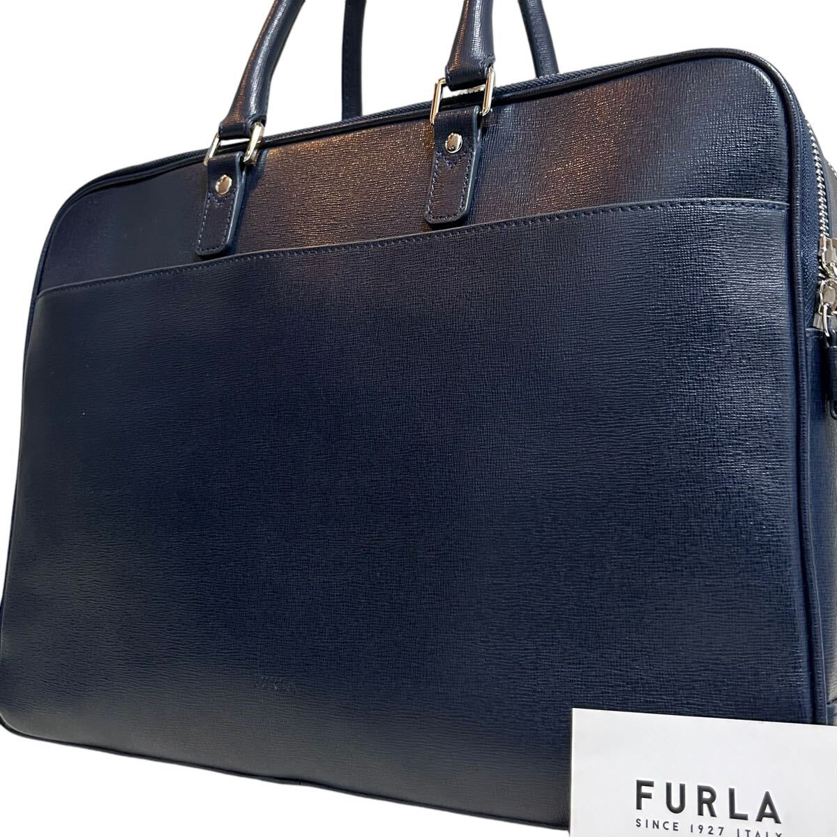 美品　FURLA フルラ　トートバッグ　ネイビー　入れ物　レザー　ビジネスバッグ 1円 〜【未使用級】入手困難品 フルラ FURLA トートバッグ ビジネス