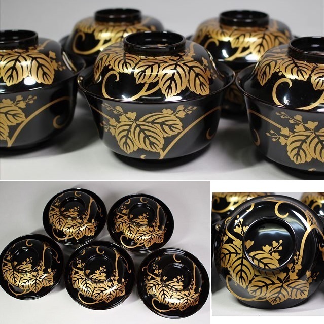 加賀蒔絵　蒔絵兎紋様厚物椀10客　漆器　天然木　会席　煮物椀　お店使い ☆最上作 加賀蒔絵 草花蒔絵煮物椀五客 豪華蒔絵 明治大正期 最上級
