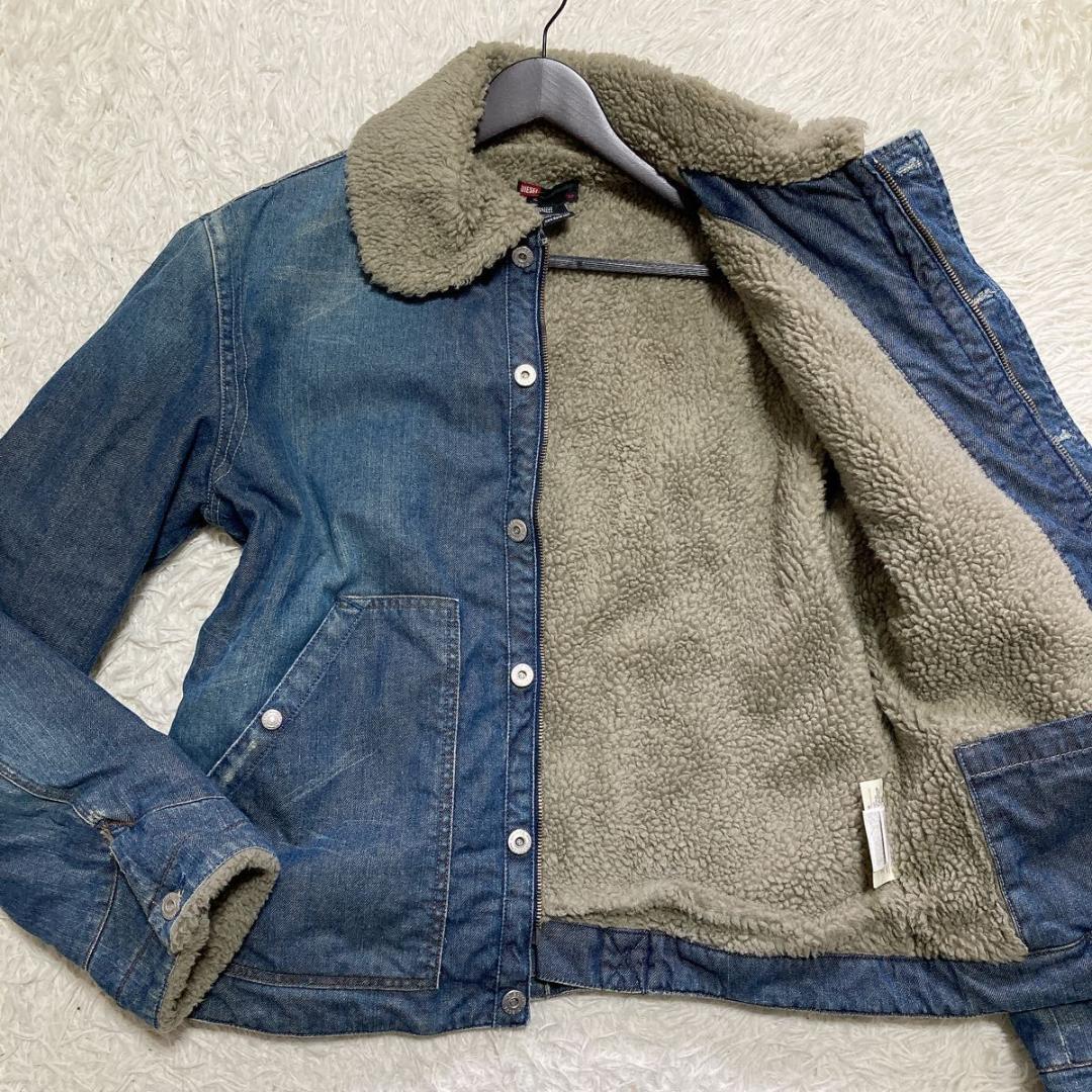 希少/XL◎ディーゼル DIESEL ランチジャケット フライトジャケット ブルゾン 裏ボア 極暖 保温性 デニム Gジャン インディゴ メンズ