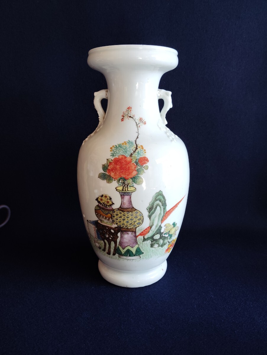 中国美術 清代徳化窯五彩花瓶 花器 花入 色絵 時代物