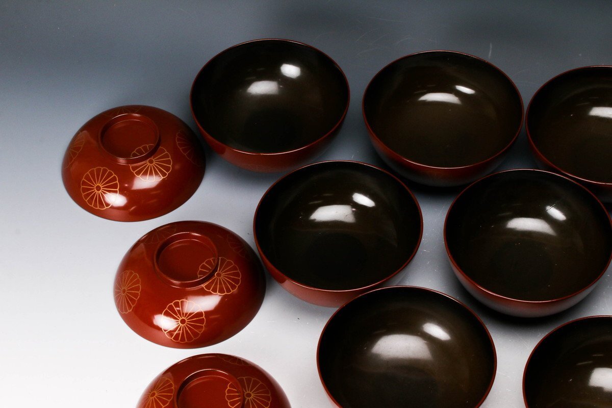 佳香】時代 菊蒔絵吸物椀十客 時代箱 【公式通販】