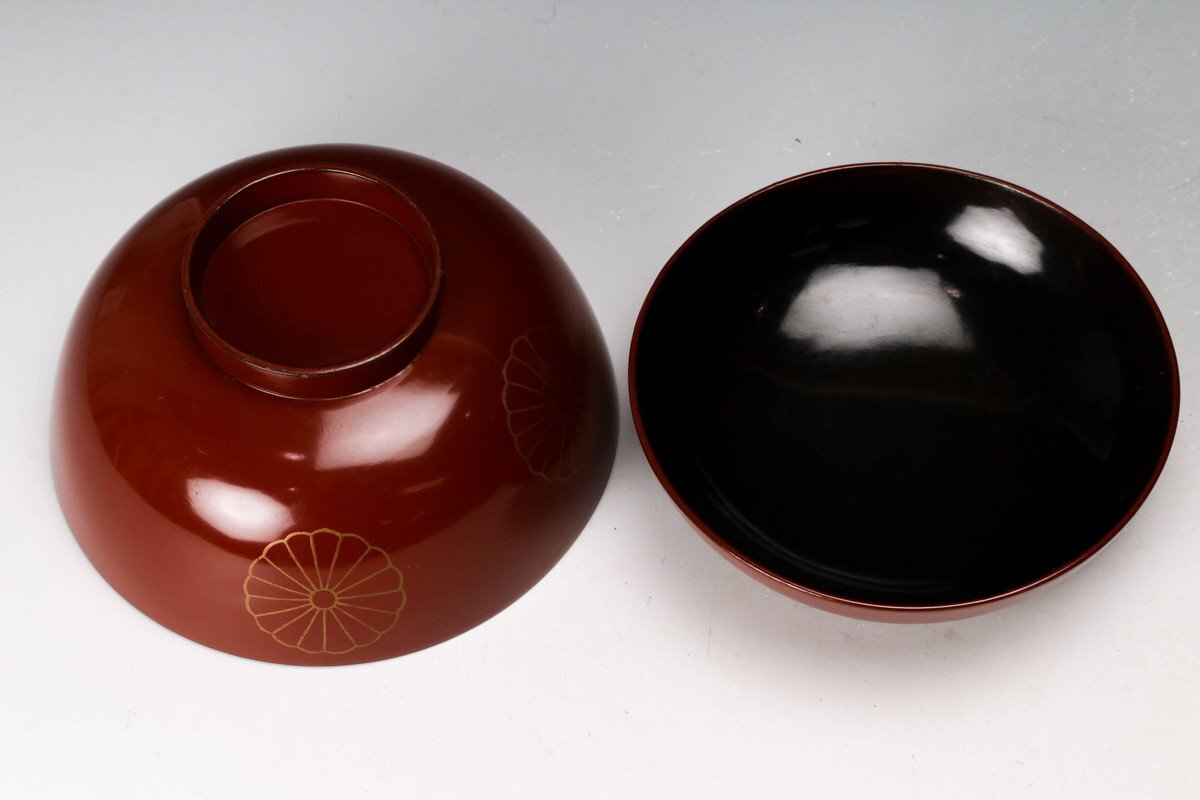 佳香】時代 菊蒔絵吸物椀十客 時代箱 - 佳香時代江戸末期京蒔絵師 長野 
