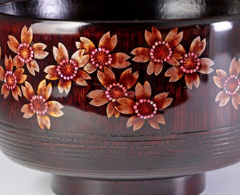 EX614 時代漆器 黒漆塗 秋草鶉蒔絵盆 幅27cm 重220g 木箱