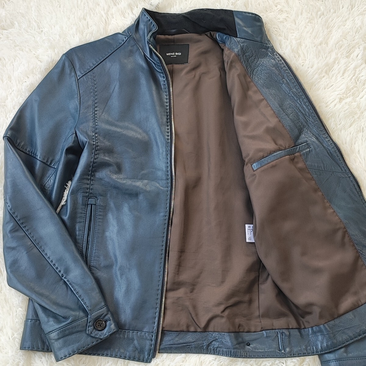 極美品/現行タグ/人気色○MEN'S BIGI メンズビギ ラムレザージャケット