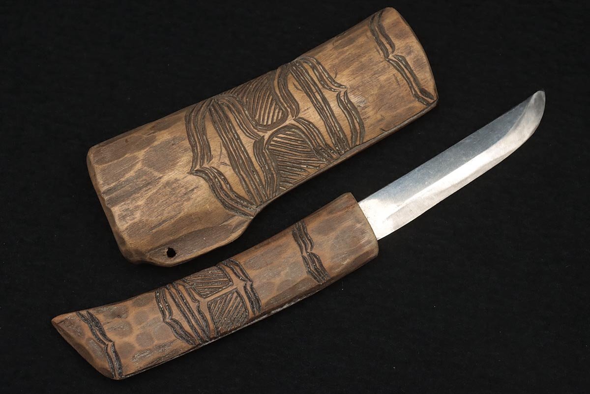 JN187 アイヌ民藝 アイヌ マキリ 全長22.5cm 刃渡7.7cm 重60g・小刀