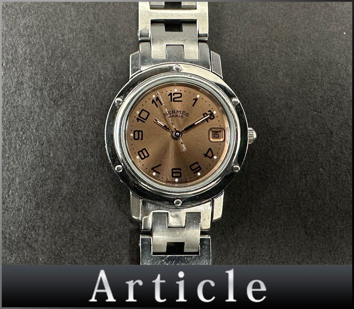 205423□動作確認済 HERMES エルメス クリッパー 腕時計 クォーツ