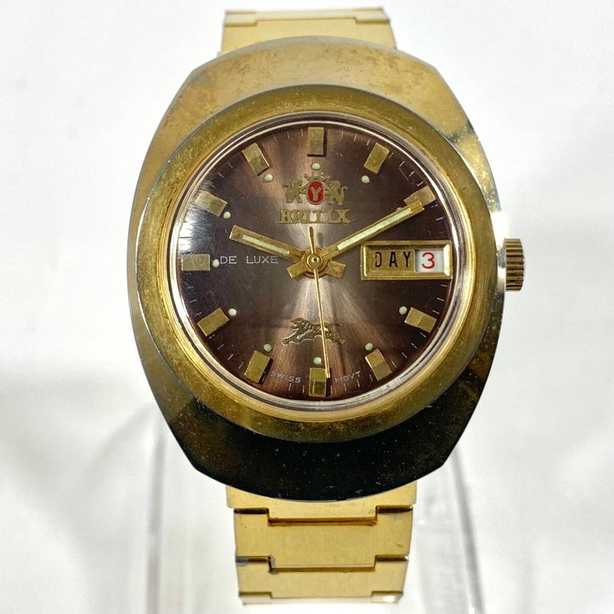 BRITIX DELUXE 39 ブリティックス デラックス メンズ SWISS 4.4×3.5 茶文字盤 腕時計 WristWatch ...