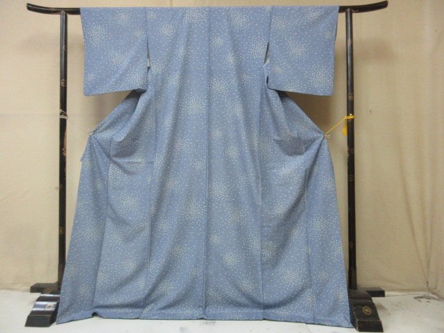 1円 良品 正絹 着物 江戸小紋 縮緬 和装 和服 青 鮫 吹き寄せ 紋なし