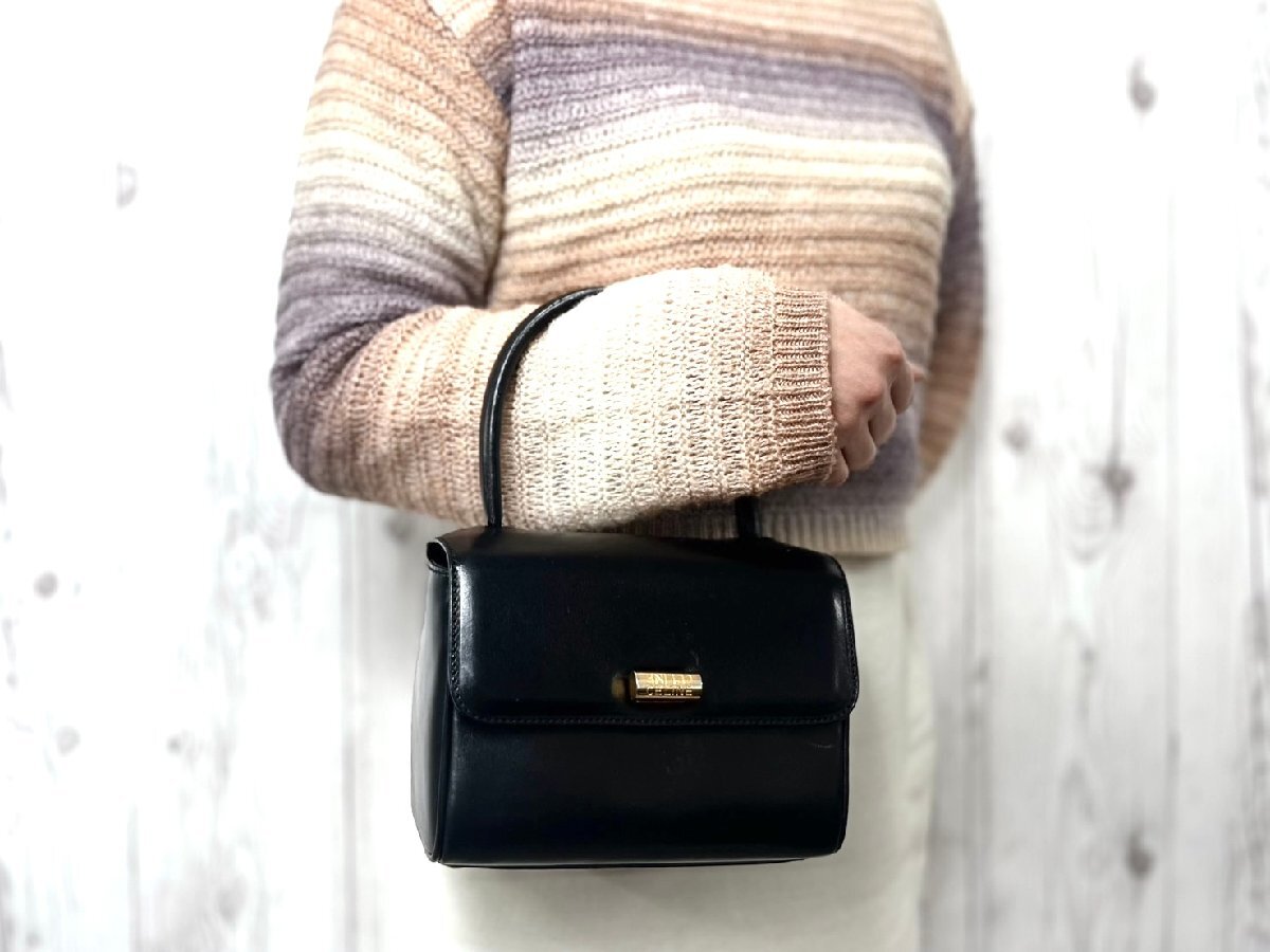 極美品 CELINE セリーヌ ハンドバッグ バッグ レザー 黒 80053
