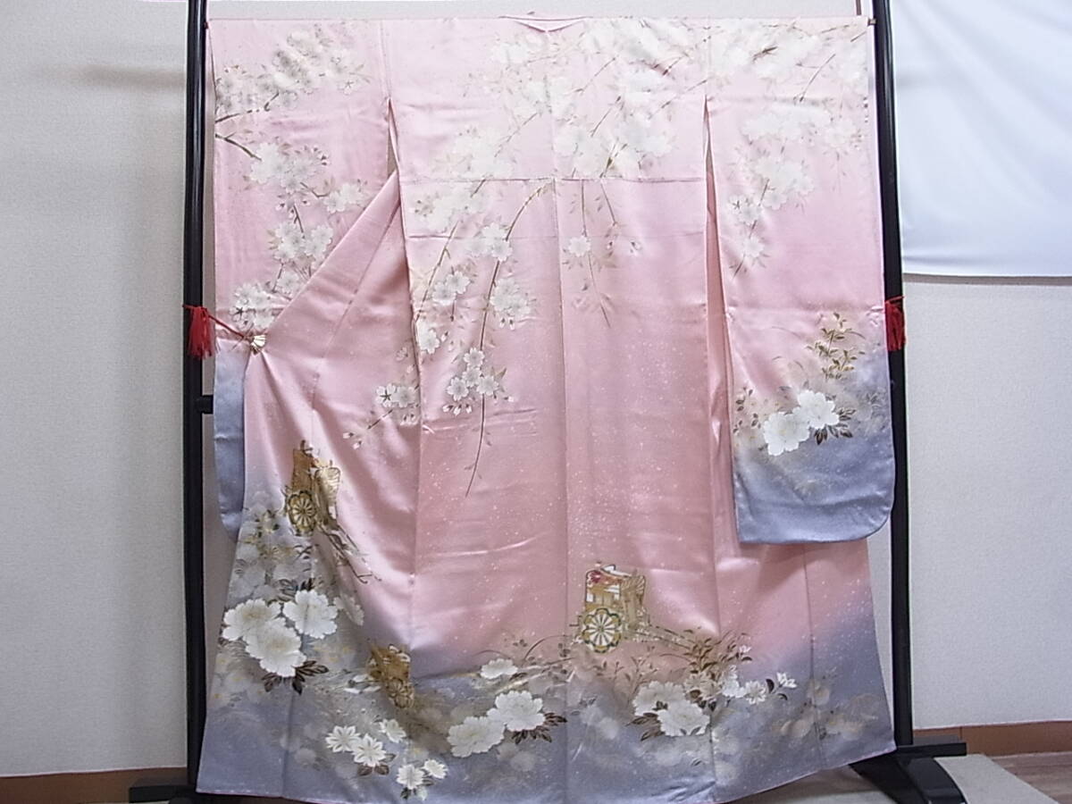 豪華振袖 扇面吉祥花鳥文 暈し染 金彩 正絹 平和屋-こころ店□