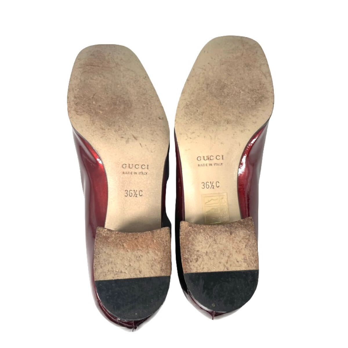 GUCCI グッチ エナメル パンプス シューズ 装飾 金具 ワインレッド