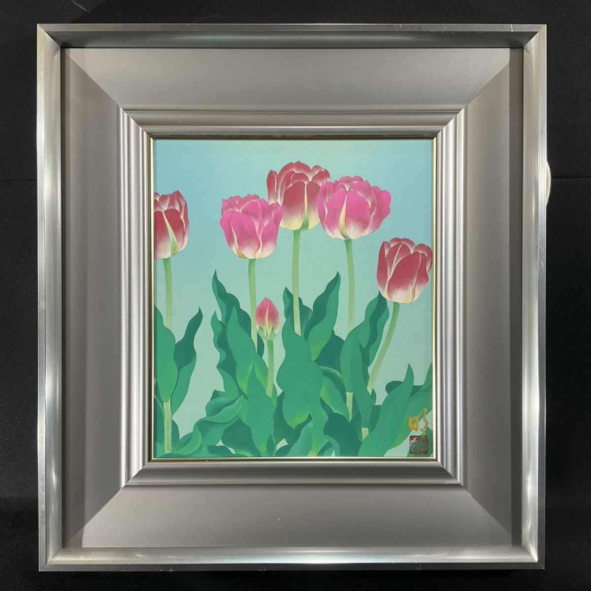 模写□日本画□作者不詳（昭）□チューリップ□色紙□細密リアリズム