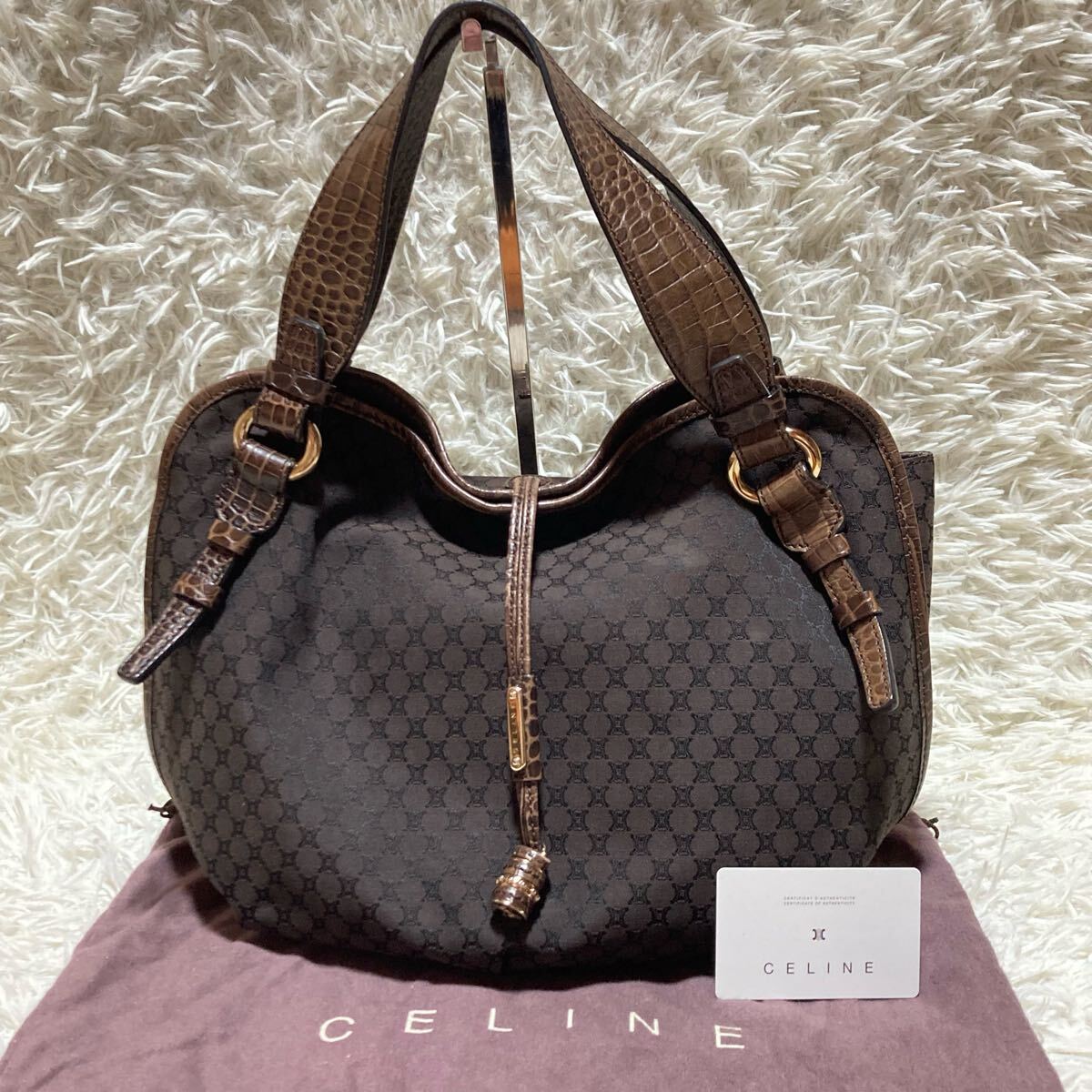 美品 セリーヌ CELINE クロコ型押し×マカダム ビタースウィート 