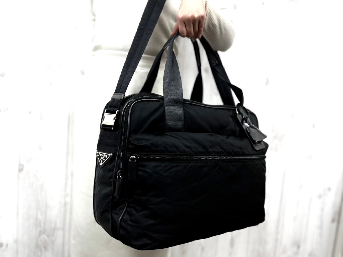 極 PRADA プラダ デカ ロゴ テスート ボストンバッグ ショルダー 