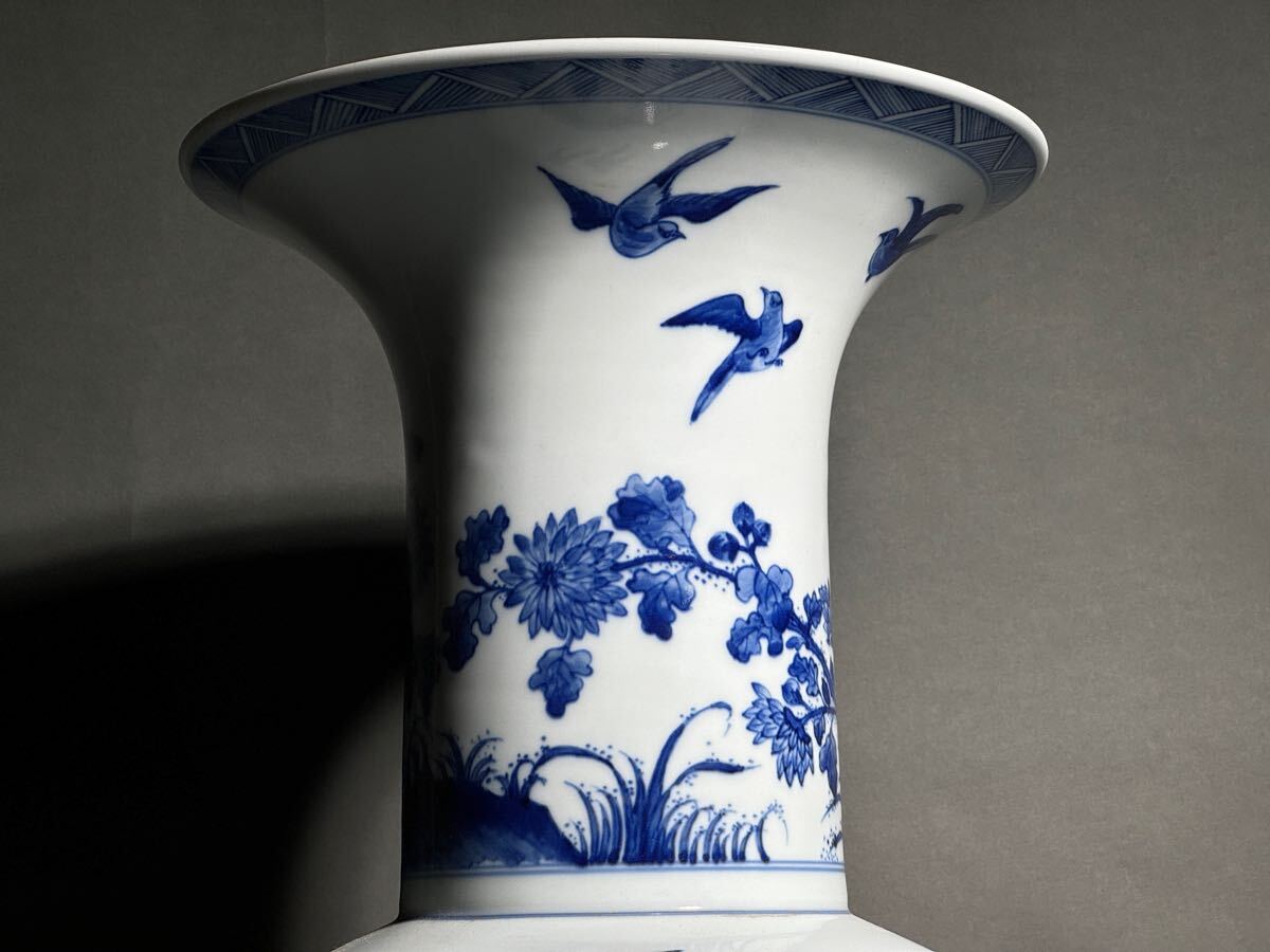 景徳鎮御窯 青花 雉鶏 牡丹紋 鳳尾尊 中国 清 康熙年 故宮博物院 共箱