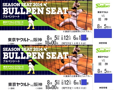 ナゴヤドーム 8/20(土) 中日 vs ヤクルト プラチナシート 大人2