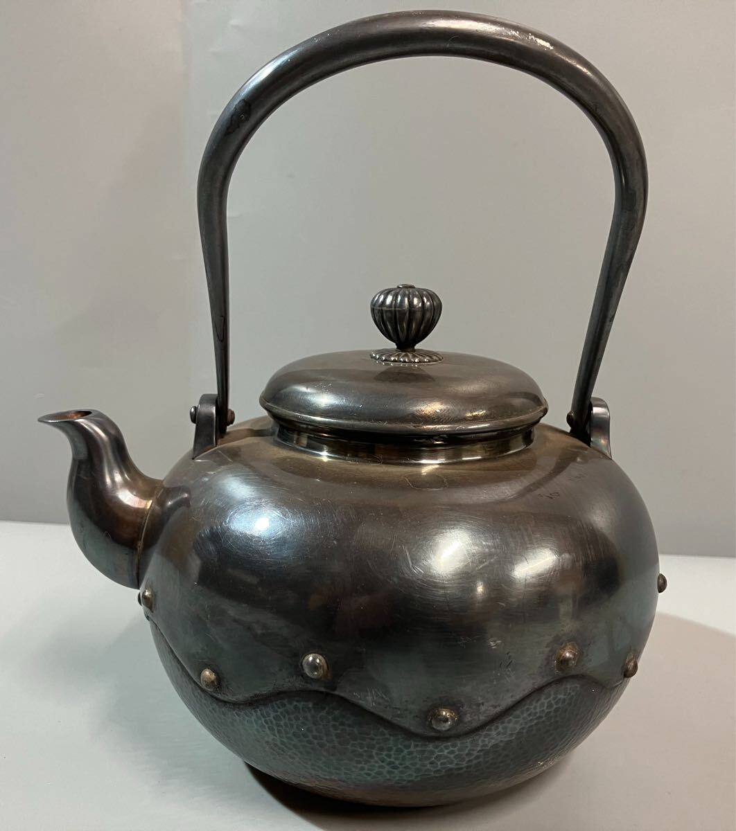 純銀製 銀瓶 鉄瓶 煎茶道具 茶道具 骨董 茶器 金属工芸 重量約384g
